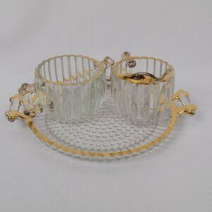 National Gold Accents Jeannette Creamer Sugar Bowl Serving Tray Ribbed Vintage
